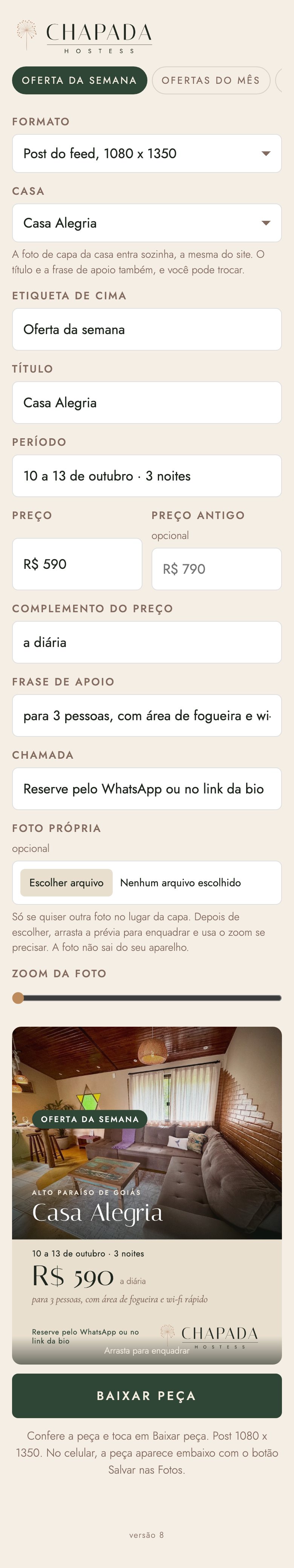 Montador da oferta da semana, no celular